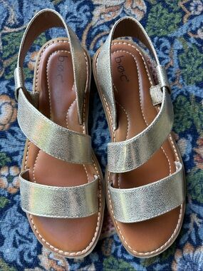 b.o.c. Metallic Gold Double Strap Slingback Sandals